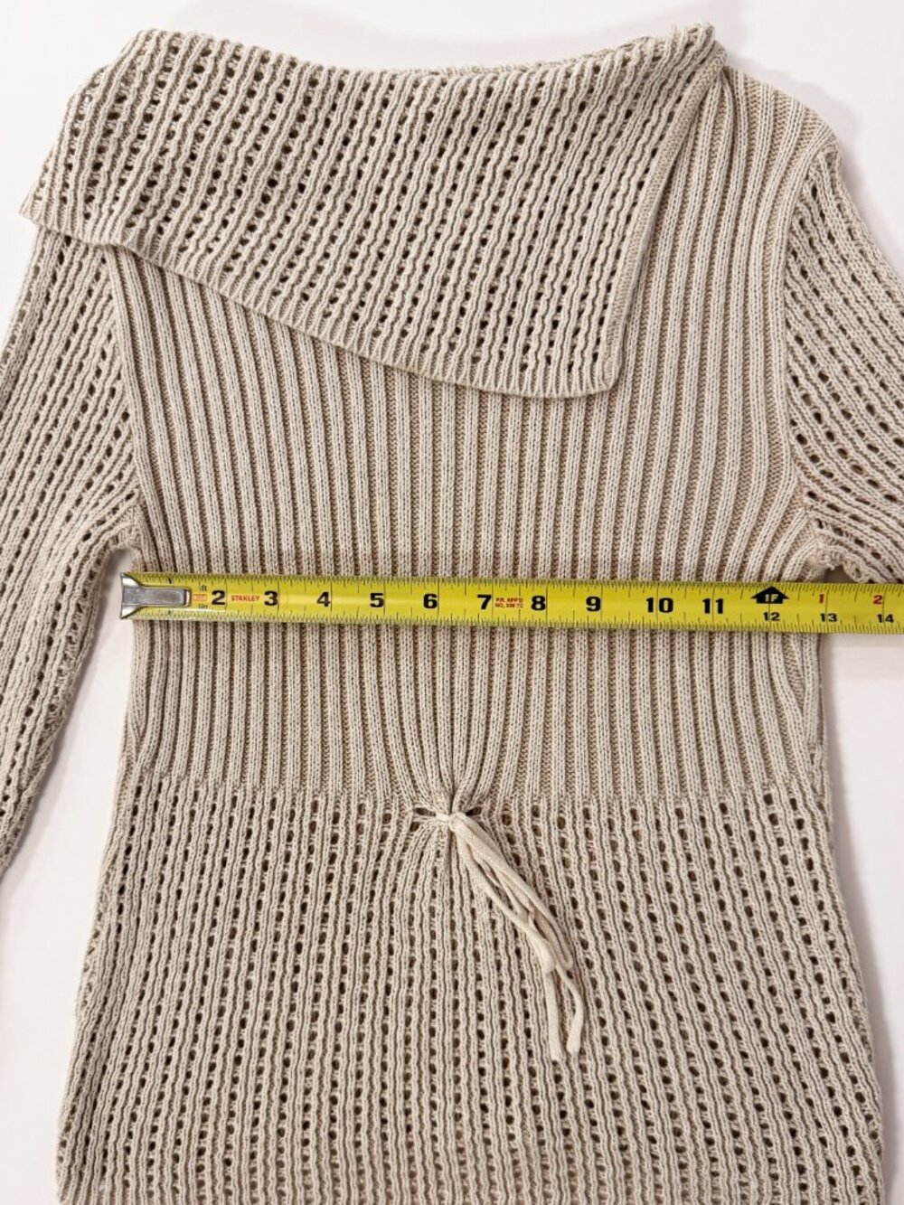 Vintage Y2K Rave Brand Beige Open Knit Cowl Neck Sweater Boho Whimsigoth Medium - Picture 10 of 11